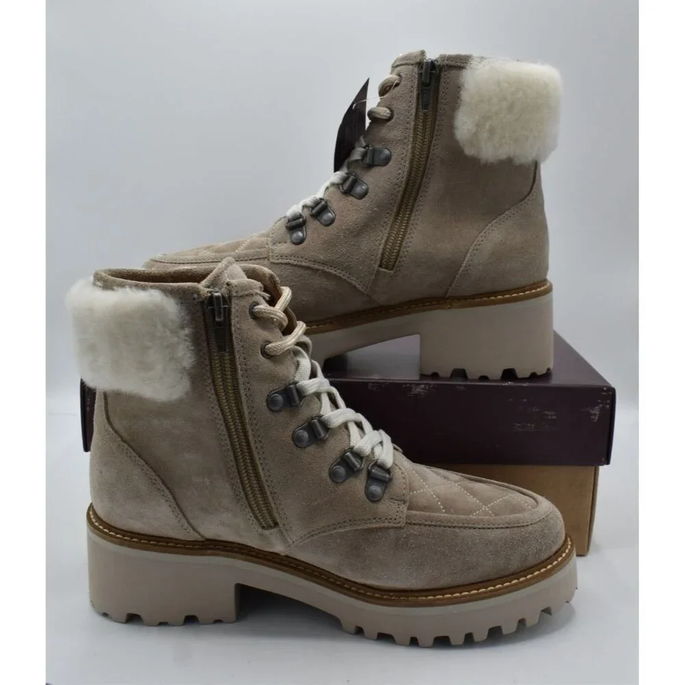 Johnston & Murphy Women Size 7.5 Emmalynn Taupe Suede Shearling Hiker Boot Shoes